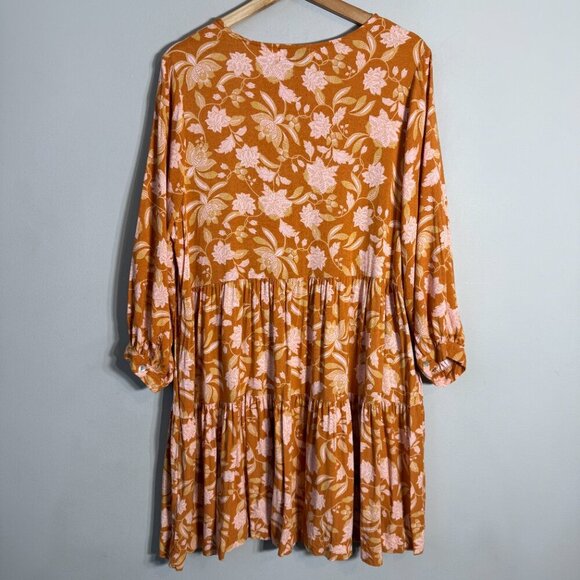 Petal + Pup Arden Floral Tunic Mini Dress Womens 6 Orange Flowy Tiered Button Up - Picture 9 of 14